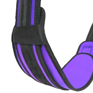 A detailed image of Purple Leg Spreader Sex Swing highlighting its diving cotton and webbing material for durability and comfort.
