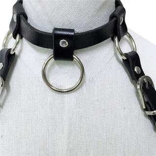 Leather Slut Kink Collared Bondage Harness and Choker