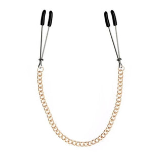 This is an image of Gold Chained Tweezer Nipple Clamps made from premium metal for a sleek feel.