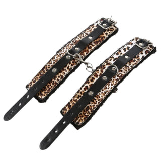 Sexy Leopard Print Furry Leather Sex Handcuffs for Purple Play