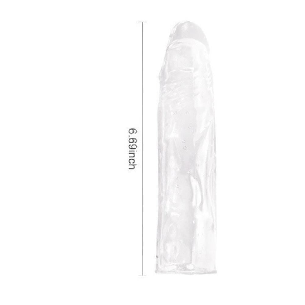 No Frills Clear Realistic Penis Extension specifications: Clear TPE material, 6.69 inches in length.
