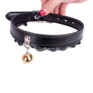 You are looking at an image of Submission Fetish Tinkerbell Kink Collar for Women, designed for a wide range of neck sizes with a playful bell feature.