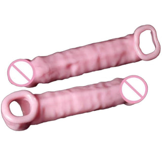 A silicone cock sleeve crafted for comfort and safety with a realistic glans and veiny texture.