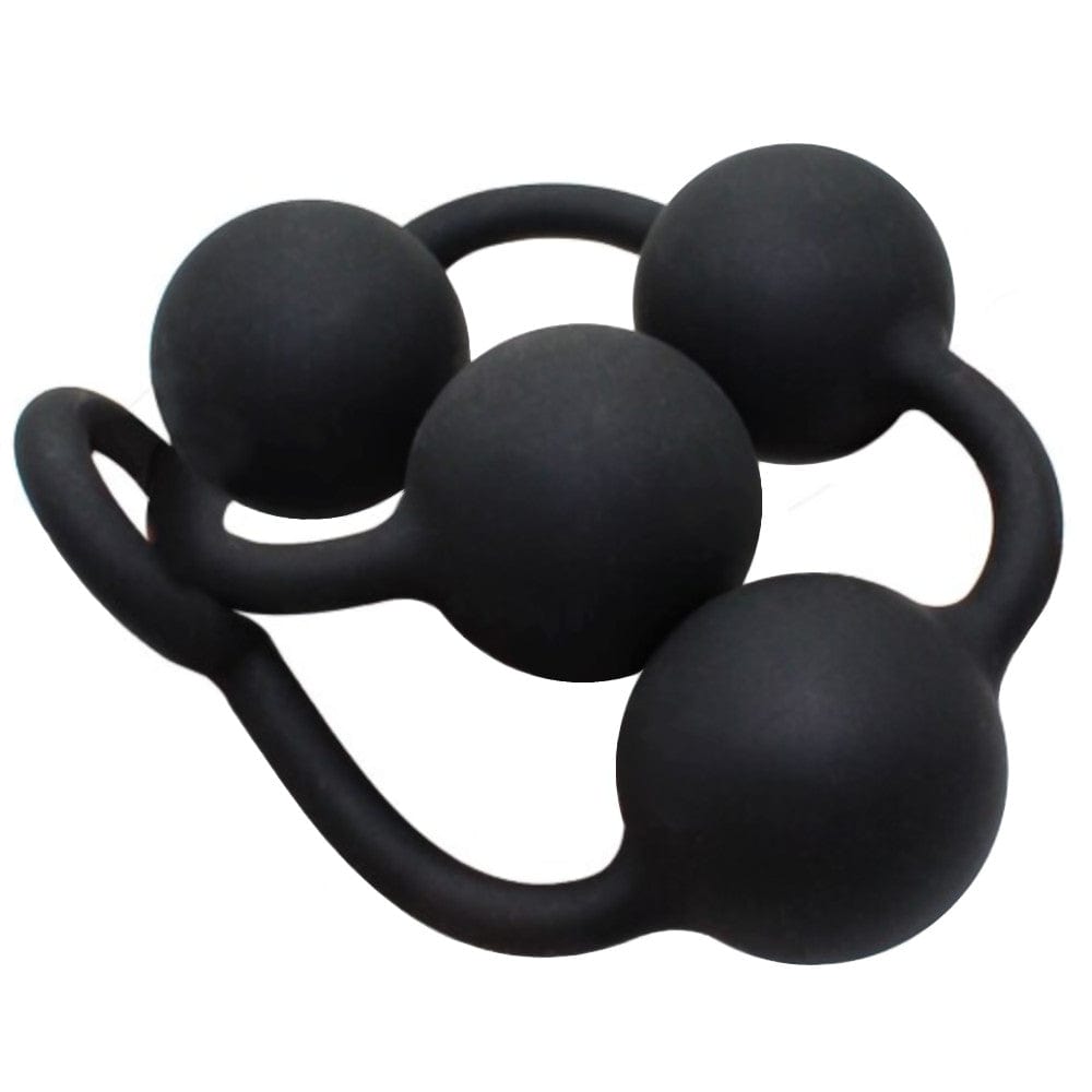 This is an image of Backdoor Party Long String Balls in black silicone with four spheres for deep pleasure.