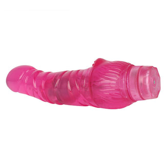 Soft Pink Jelly Large Vibrator, a powerful vibrator with a ribbed shaft for added sensations.
