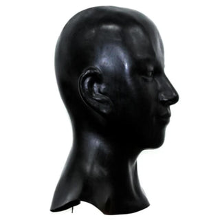 Black rubber Punish Me Female Rubber Latex Mask with adjustable circumference.