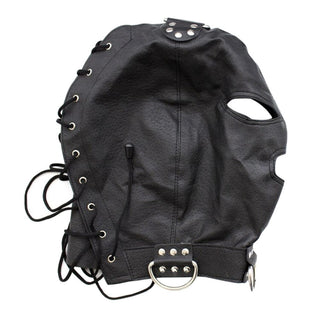Image displaying Slave Punishment Hood with adjustable fit and durable PU leather material.