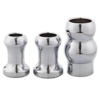 Feast your eyes on an image of Aluminum Alloy Hollow Butt Plug For Men 2.36 to 3.15 Inches Long in silver color, made from premium aluminum alloy.