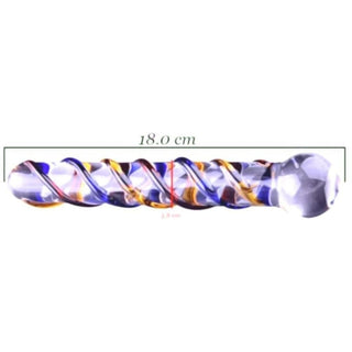 Image of a shatterproof glass dildo with swirls for visual appeal and sensual massage experience.