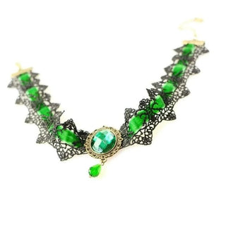 In the photograph, you can see an image of Rhinestone-Encrusted Sexy Lace Choker in alluring green color for a touch of glamour.