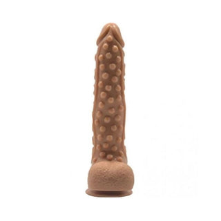 This is an image of a 10 inch textured dildo made of medical-grade silicone in pink color.