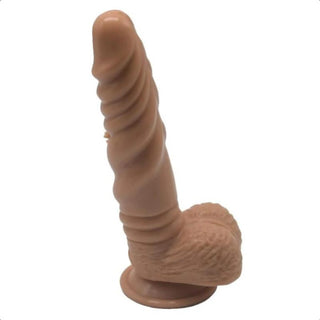 A picture of the ribbed shaft of the Winding Ribbed Stimulator 8 Inch Knot Dildo