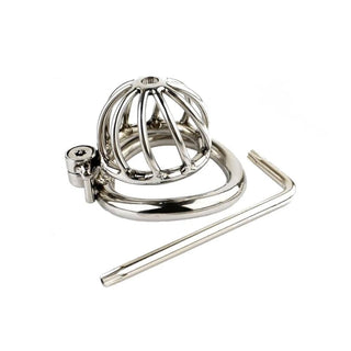 This is an image of Dome of Denial Device, a stainless steel chastity device for enhancing submission and dominance in intimacy.