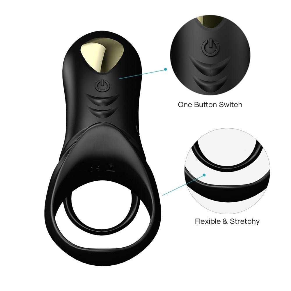 Presenting an image of Dual Motor Stimulation Male Vibrating Dick Ring with clitoral massager width of 1.85 inches.