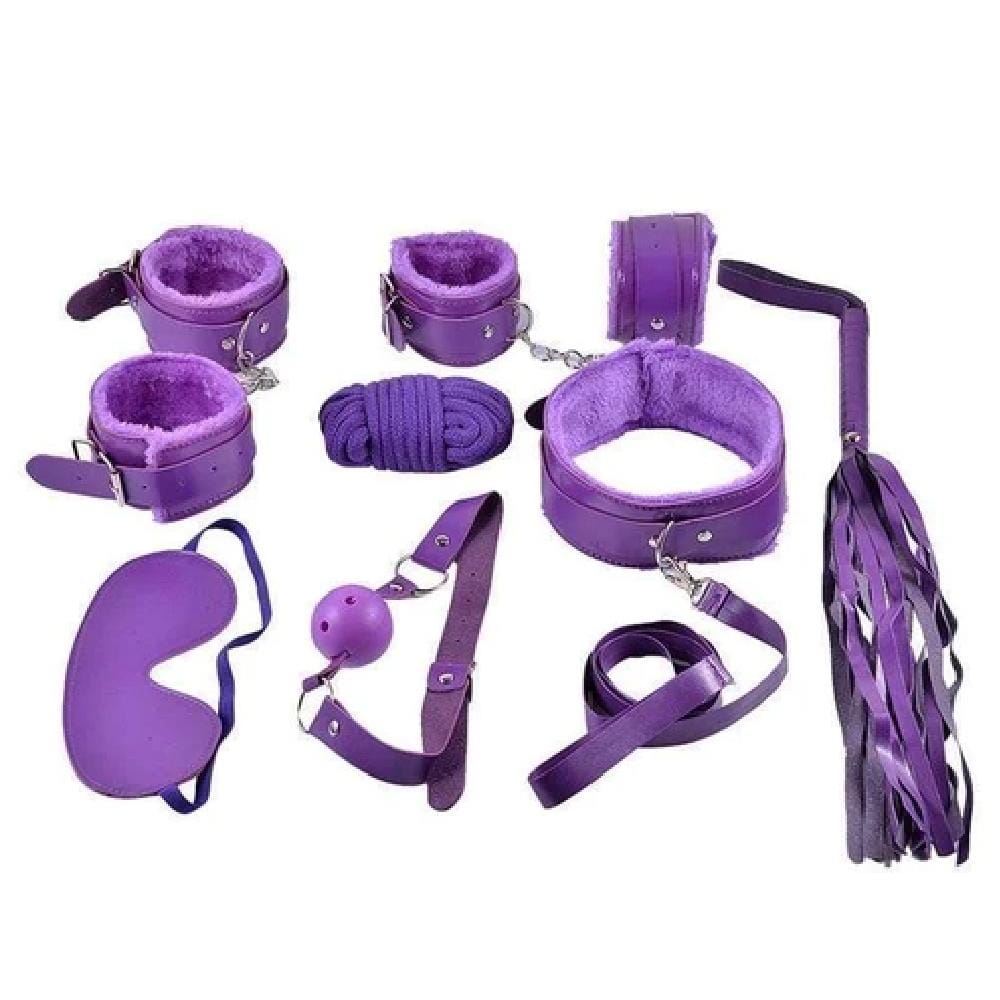 Check out an image of Please and Tease 7-Piece BDSM Gear Set in Pink with Leather and Rope Bondage Restraints