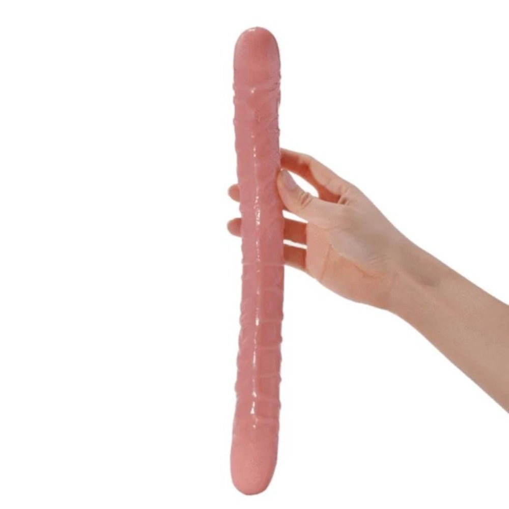 An image showcasing the long and flexible Meaty and Shiny 13 Inch Double Ended Dildo for adventurous play.