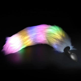 Image of LED Fox Tail Butt Plug with synthetic fur tail and squeezable silicone plug.