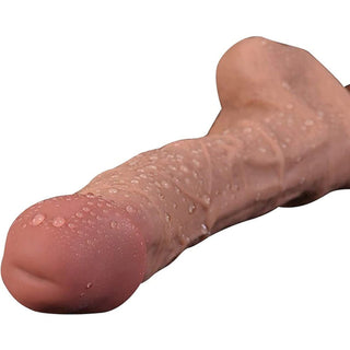 A picture of Girthy 10 Inch Bareskin Long Silicone Cyberskin Suction Cup Dildo designed for G-spot or prostate stimulation.