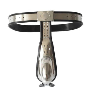 This is an image of an adjustable chastity belt with stainless steel cage for a secure fit.