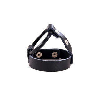 An image highlighting the comfort and safety of the Erection Bondage Sex Toy Ring made from premium leather, silicone, and stainless steel.
