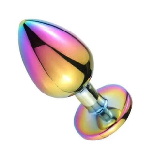 Rainbow-colored acrylic crystal butt plug crafted for comfort and safety.