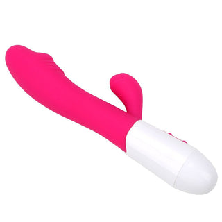 This is an image of G Spot Dildo Rabbit Vibrator Clit Stimulator - Curved lifelike tip strokes G-spot while clit stimulator caresses, creating an erotic melody.