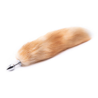 Presenting an image of 16 - 17 Light Brown Fox Tail Metal plug designed for comfort and safety in sensual play