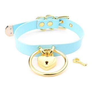 Take a look at an image of Golden Kawaii Heart Locking Collar Day Collar with gold-plated hardware for a touch of luxury in intimate play.