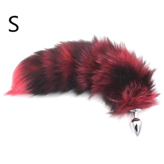 An image highlighting the contrasting textures of the Black and Red Stripes Cat Tail Metallic Tail.