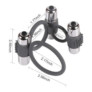 Take a look at an image of Erection Lock Triple Silicone Vibrating Cock Ring in gray color, designed for sustained satisfaction and confidence in intimate moments.