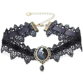 Feast your eyes on an image of Rhinestone-Encrusted Sexy Lace Choker in classic black color for a versatile fit.