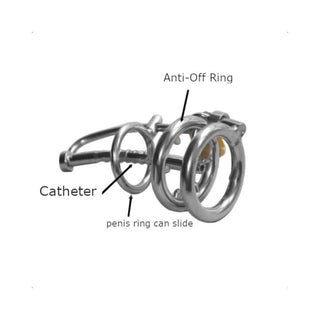This image features a Urethral Chastity Cock Cage made from medical-grade stainless steel with a ring diameter of 1.77 and 1.97 inches.
