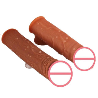 Pictured here is an image of Reusable Silicone Penis Enlargement Sheath with realistic skin-like texture for lifelike experience.