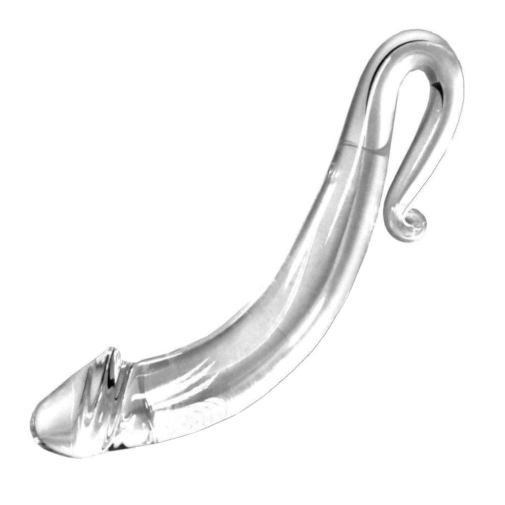 Featuring an image of Smooth Tentacle Crystal Curved Glass Dildo G-Spot ideal for temperature play, with resistance to heat and cold.