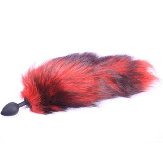 Red and Black 16 Fox Tail Silicone Butt Plug - An intimate shot of the plug, highlighting the unique combination of red and black colors in the tail.