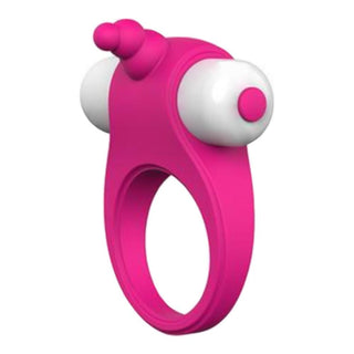 Pink clit tickler vibrating love ring with beady protrusion for intense sensations.