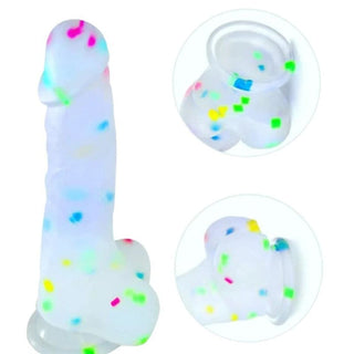 A colorful dildo with knobby head and textured veins, perfect for deep stimulation.