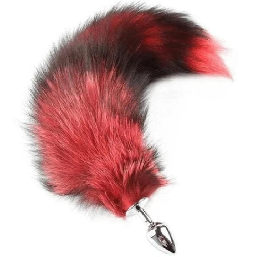This is an image of the Super Fluffy and Colorful Fox Tail 22 Inches Long Butt Plug with a 16.93-inch soft teasing tail and 2.75-inch plug.