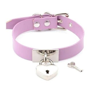 Pictured here is an image of Trendy Heartsy Female Locking Collar BDSM Leather Slave in Pink and Silver color