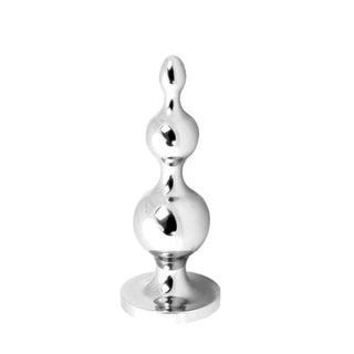 Take a look at an image of Electro Shock Beaded Princess Metal Anal Plug 3.94 Inches Long, featuring a sleek tapered design with varying bead sizes for intensified pleasure.
