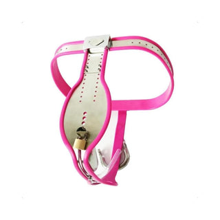Pictured here is an image of Weiner Arrest Pink Chastity Belt, designed for thrill-seekers, with adjustable waist size from 23 to 43 inches.
