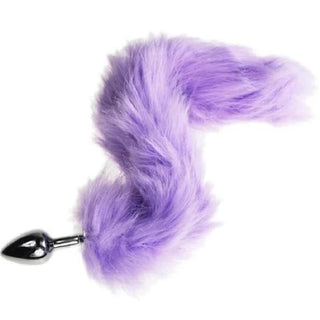 A picture of Flirty Fox Tail Cat Tail 16 Inches Long Plug with a black cat tail and a smooth stainless steel plug.