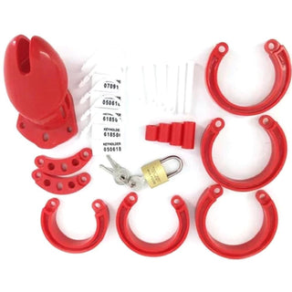 This is an image of a precise and comfortable red plastic chastity device