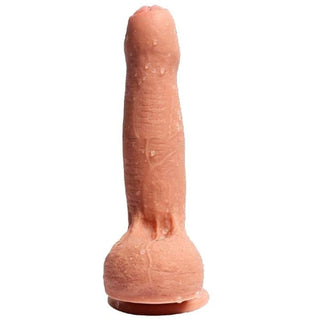 Realistic 8 Inch Uncut Dildo With Foreskin - Lifelike shaft with raised veins and bulbous head, made from medical-grade silicone.