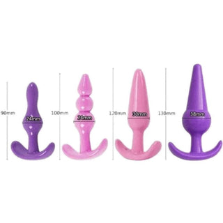 4 Pcs/Set Various Shapes Silicone Anal Plugs Trainer Kit For Men - 3 Colors To Choose From