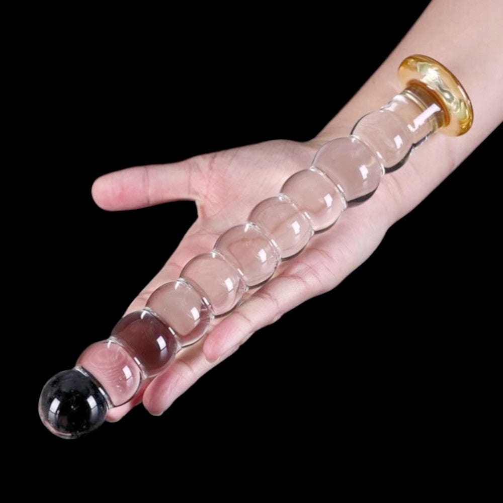 Observe an image of Large Beaded Glass Wand 10 Inch, offering a temperature play twist for added pleasure.
