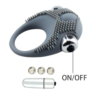 A picture of the black and gray Mind-Blowing Silicone Bullet Vibrating Cock Ring Sex Toy For Couple.
