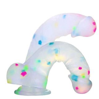Colorful dildo for vaginal and anal stimulation, made from medical-grade silicone.