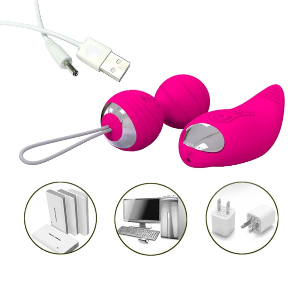 Featuring an image of the 3.35-inch long and 1.39-inch wide 10-speed Rechargeable Vibrating Kegel Balls.