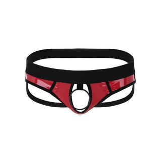 This is an image of Low-Rise Spandex Strap On Ring in red color for a playful party atmosphere.